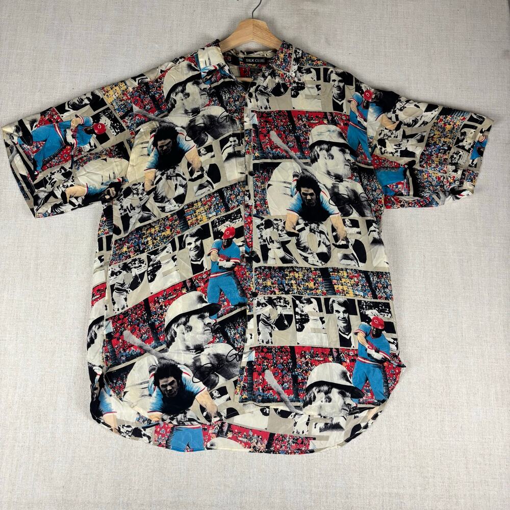 Pete Rose Silk Club MLB Hawaiian Style AOP Medium Shirt